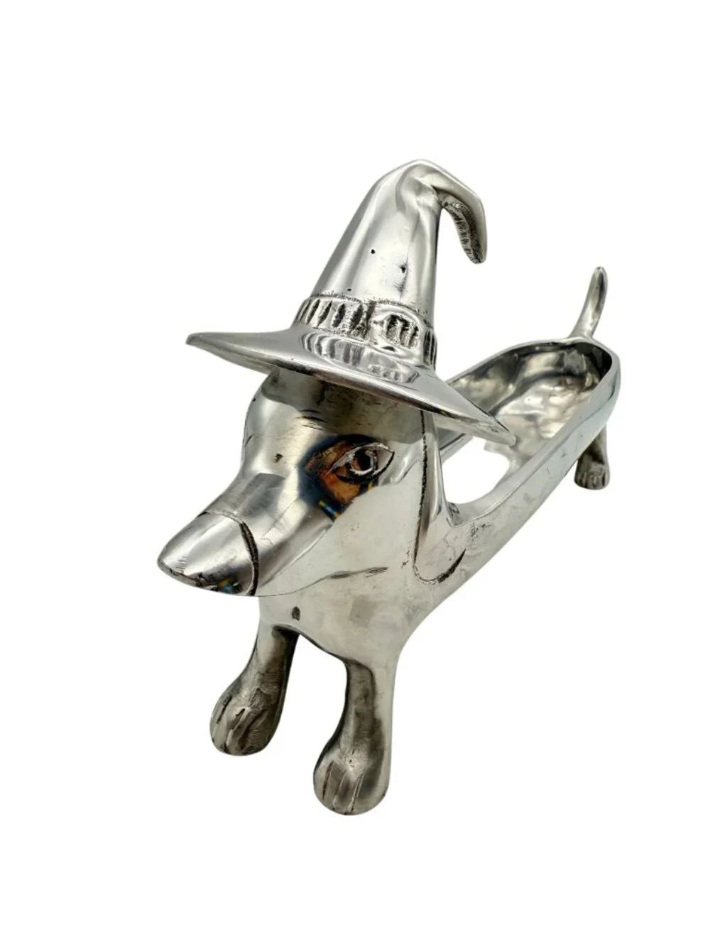 Halloween Dachshund Weiner Dog Witch Silver Metal 3D Candy Treat Serving Tray